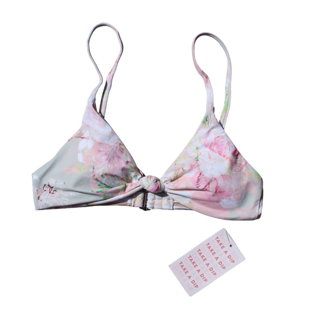 Dippin' Daisy's Zen Knotted Triangle Bikini Top English Garden Pink Floral (XS)
